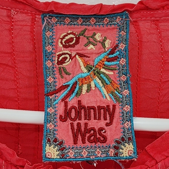 Johnny Was Women's Helia Pink Eyelet Embroidered Pintucks Button Down Blouse - Picture 4 of 9